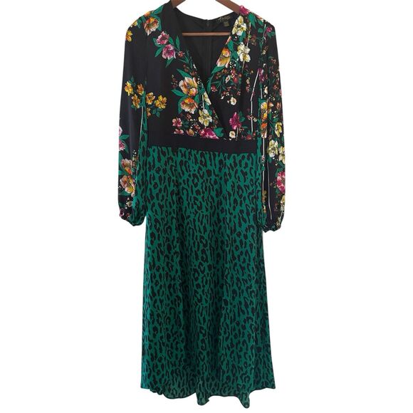 Tropical Maxi Dress Women Small Floral Cheetah Print Green Black Resort Travel - Picture 1 of 15